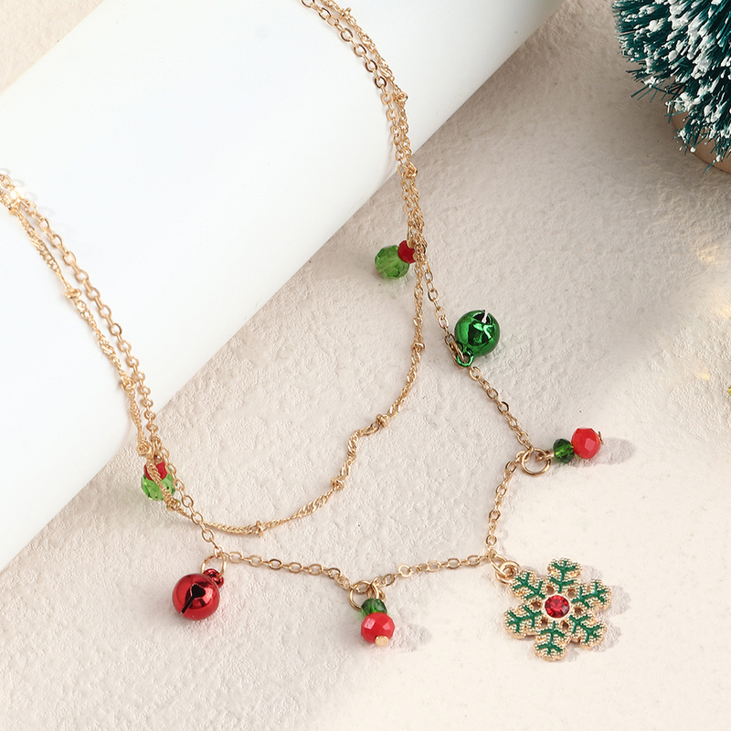 Christmas Bell Snowflake Double Necklace Obsesie