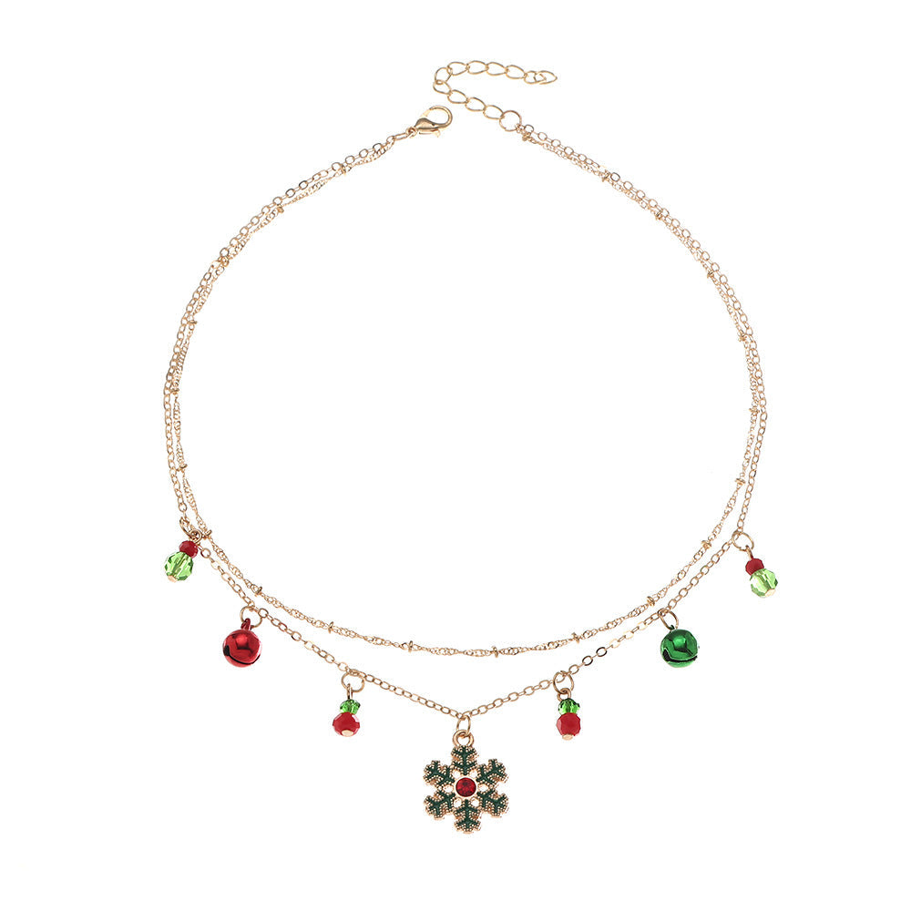 Christmas Bell Snowflake Double Necklace Obsesie