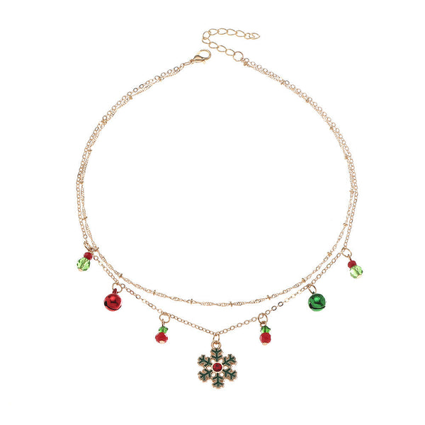 Christmas Bell Snowflake Double Necklace Obsesie