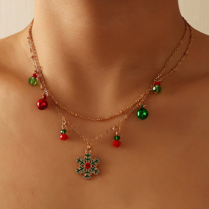 Christmas Bell Snowflake Double Necklace Obsesie