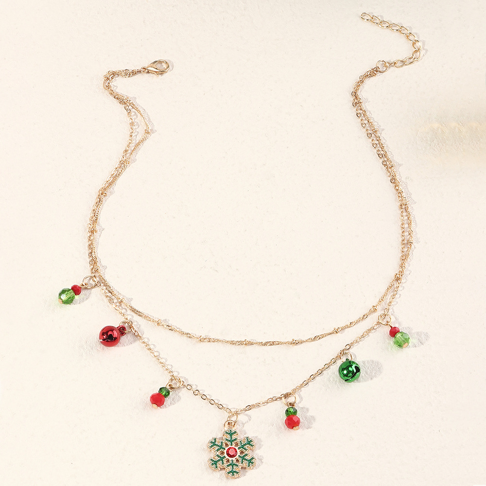 Christmas Bell Snowflake Double Necklace Obsesie