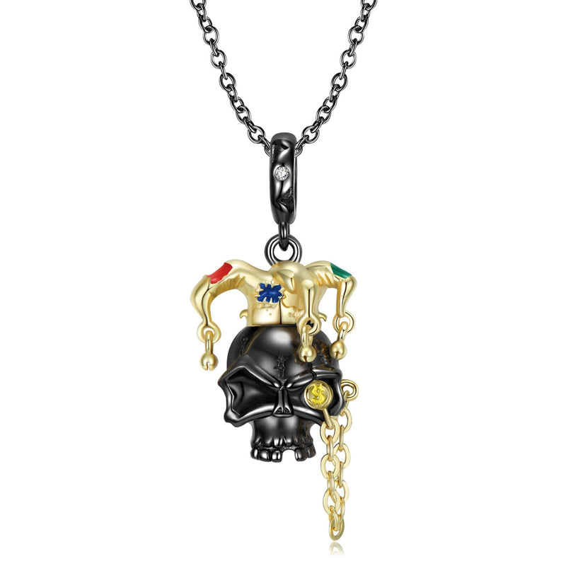 Circus Clown Skull Necklace Gold Plated Skull S925 Silver Jewelry POKER JOKER STERLING SILVER SKULL PENDANT Obsesie