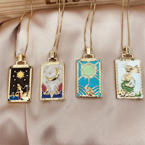 Copper Plated Fashion Retro Oil Painting Pendant Necklace Obsesie