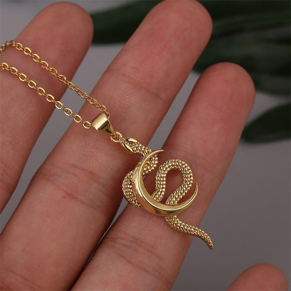 Creative Korean Style Simple Long Copper Moon Snake Necklace Female Ins Trendy Unique Zodiac Pendant Jewelry Obsesie