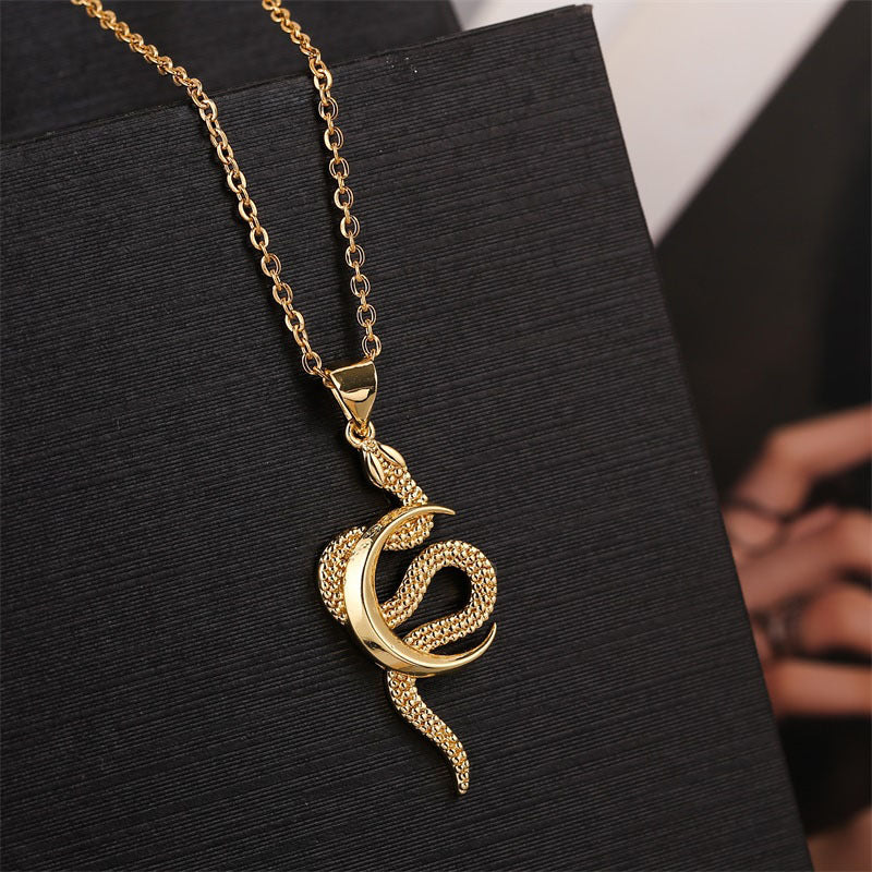 Creative Korean Style Simple Long Copper Moon Snake Necklace Female Ins Trendy Unique Zodiac Pendant Jewelry Obsesie