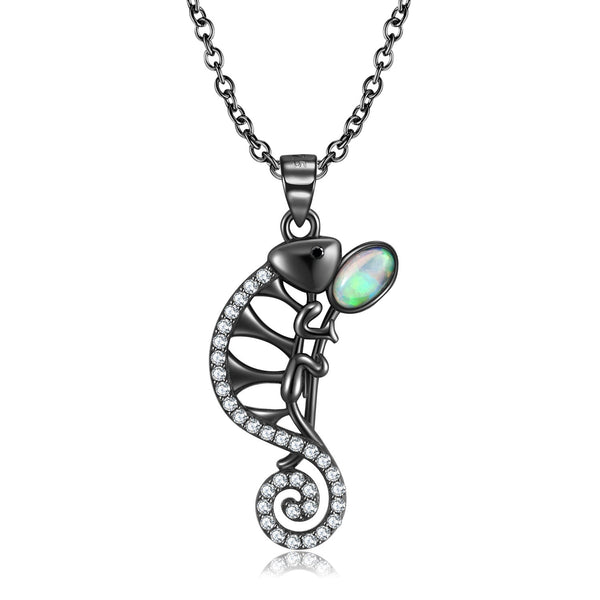 Crystal Inlaid Chameleon Necklace S925 Silver Obsesie