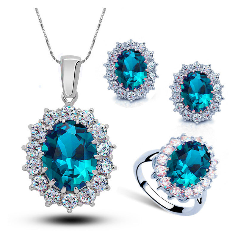 Crystal Jewelry Bridal Necklace Earrings Ring Jewelry Set Obsesie