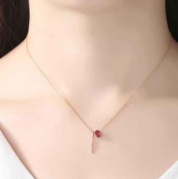 Cubic Vertical Gold Bar Oval Zirconia Chain Necklaces for Women Obsesie