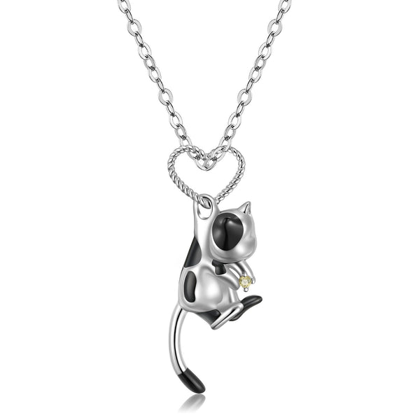 Cute 3D Cow Cat Necklace S925 Sterling Silver Forest Animal Necklace Obsesie