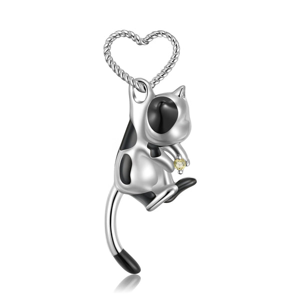 Cute 3D Cow Cat Necklace S925 Sterling Silver Forest Animal Necklace Obsesie