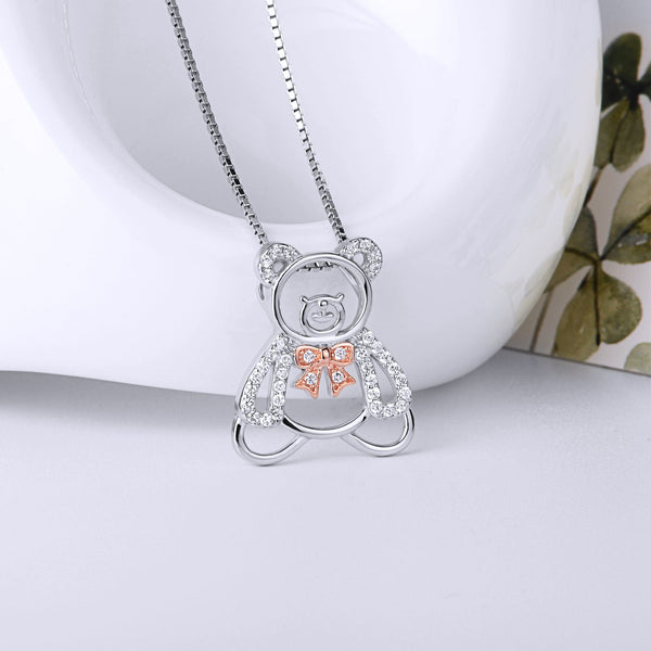 Cute Hollow Out Bear Pendant 925 Silver Necklace Obsesie