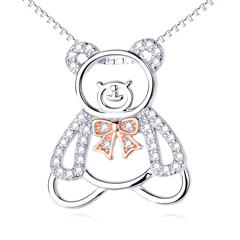 Cute Hollow Out Bear Pendant 925 Silver Necklace Obsesie