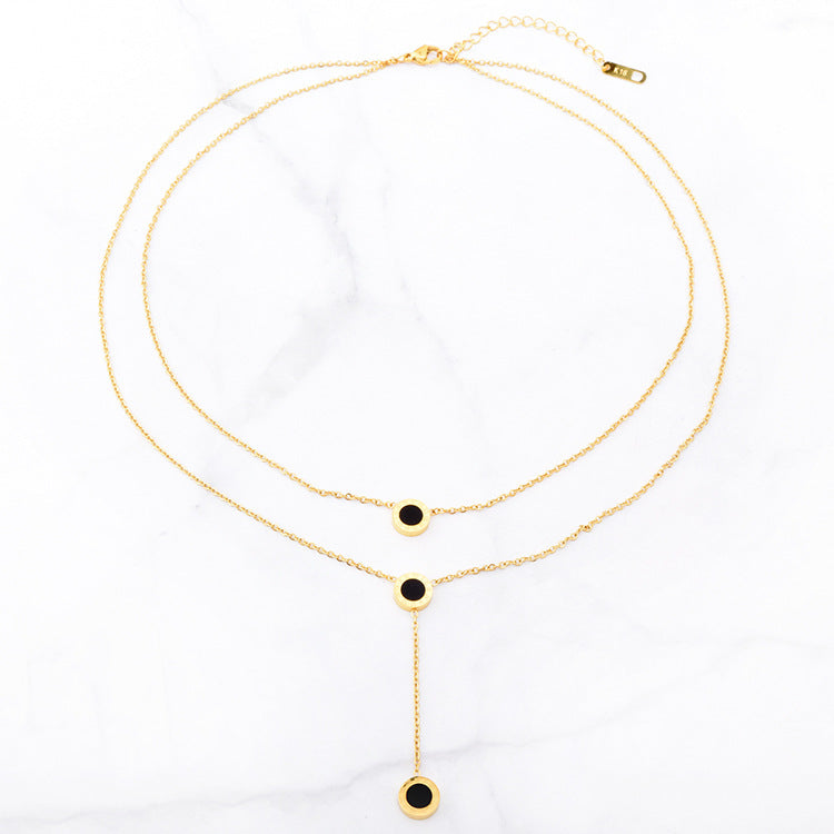 Double Layer Necklace Tassel Pendant Titanium Steel Gold Obsesie