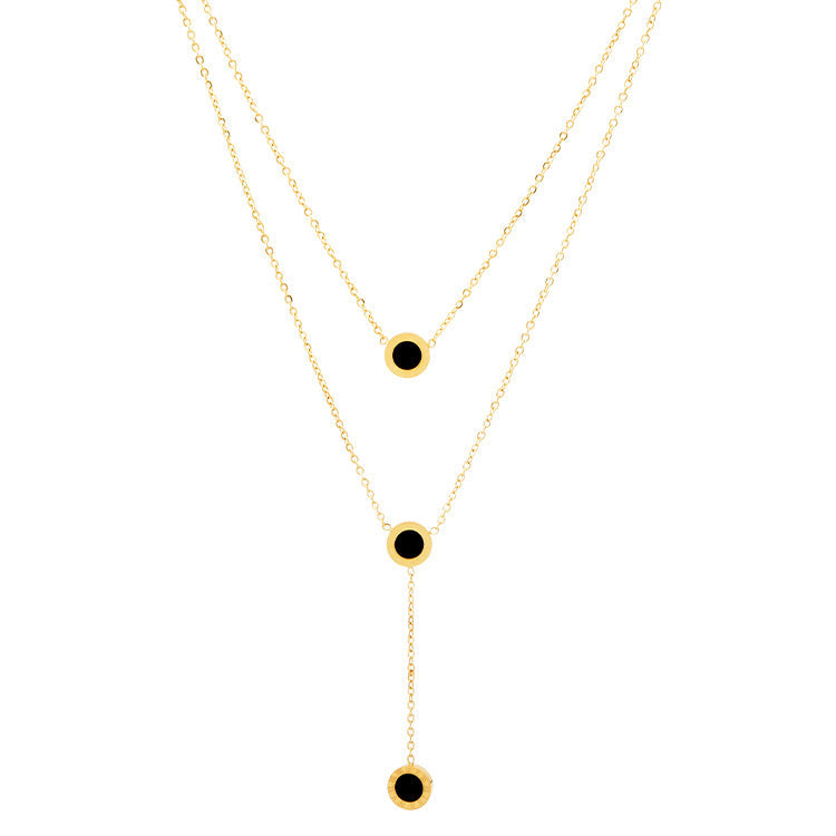 Double Layer Necklace Tassel Pendant Titanium Steel Gold Obsesie