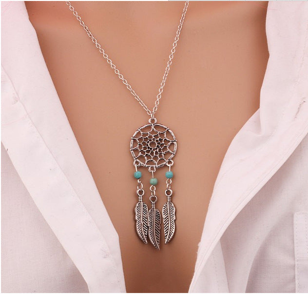 Dream Catcher Necklace Leaves Feather Pendant Obsesie