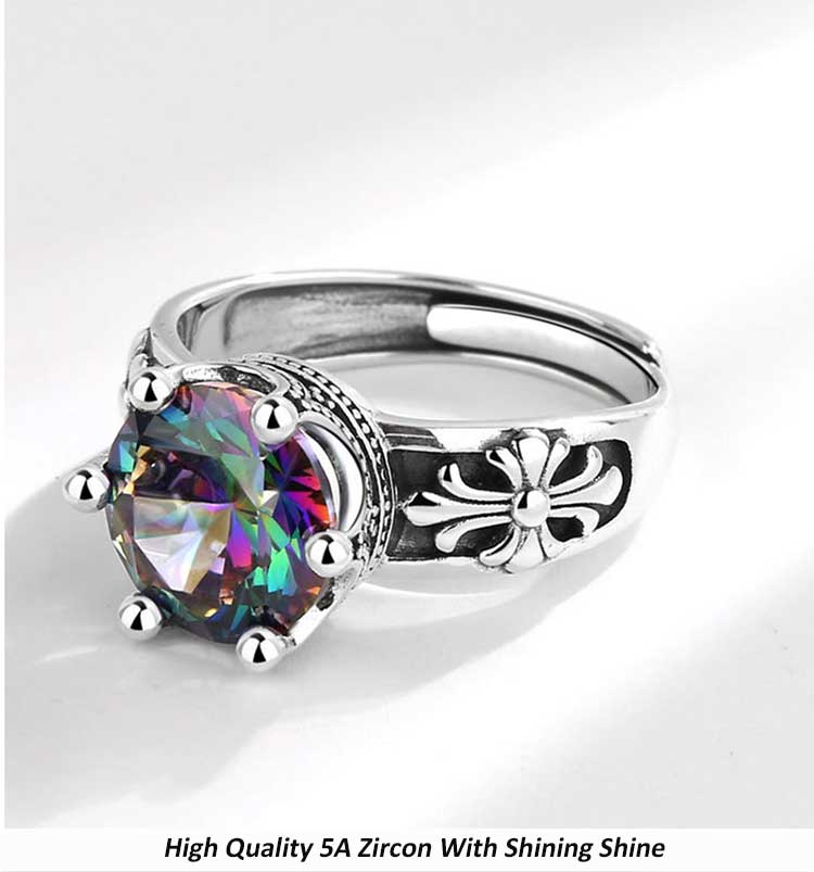 Elegant S925 Vintage Multicolor Zircon Crown Ring - Sparkle with Regal Beauty