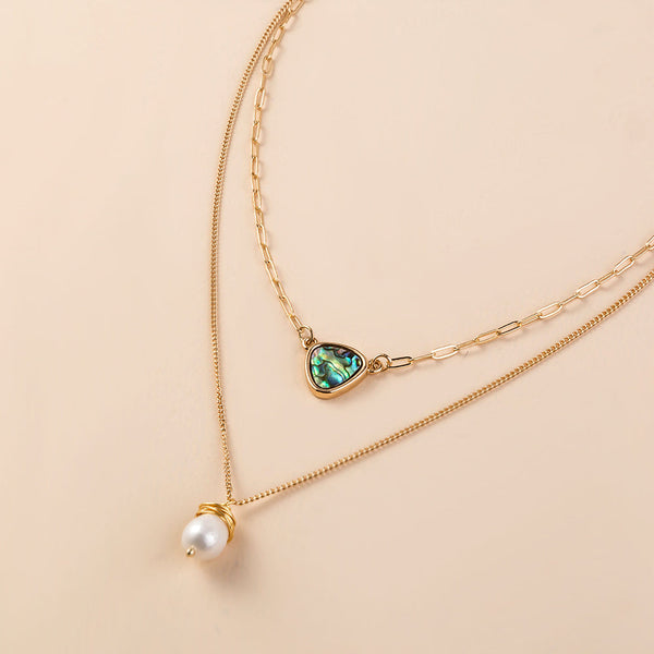 Triangular Pendant Abalone Pearl Shell Necklace 