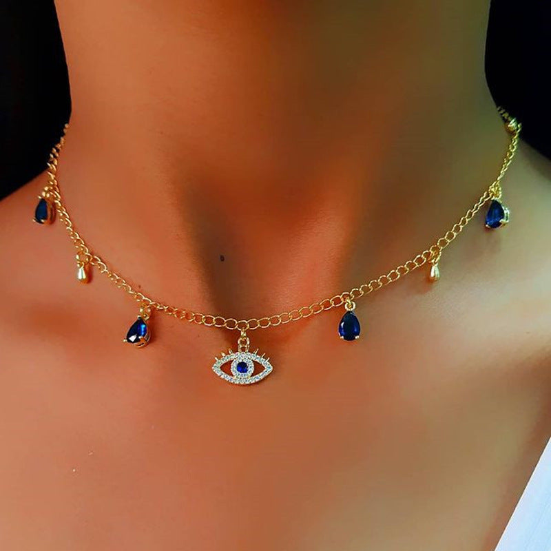Fashion Gold Plated Devil's Eye Crystal Necklace Obsesie