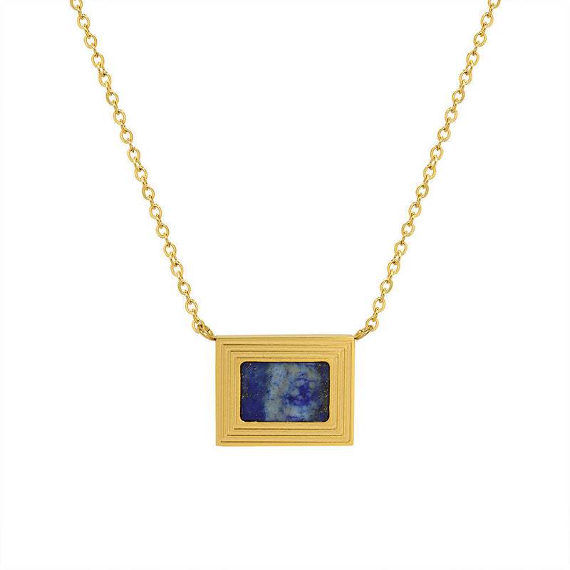 French Retro Lapis Lazuli Art Oil Painting Necklace Titanium Steel 18k Gold Clavicle Chain Ins Wind Obsesie