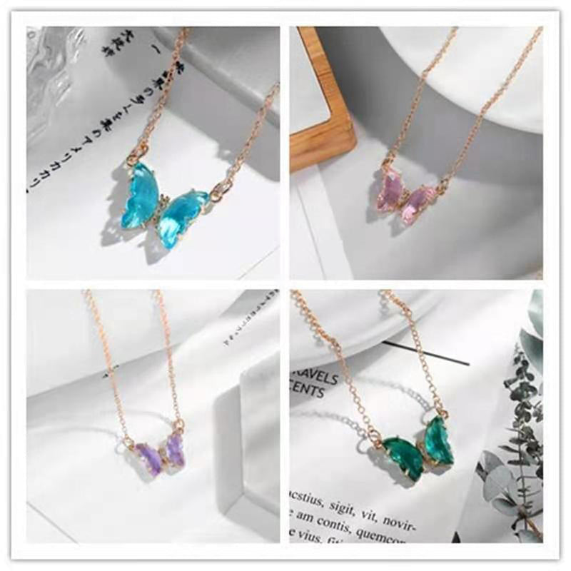 Girl Fantasy Glass Crystal Butterfly Necklace Obsesie