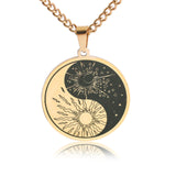 Gold/Silver Yin Yang Buddhism Medallion, Sun Moon Stars Amulet, Day Night Celestial Pendant, DIY Fashion Jewelry Making Charm Supply Obsesie
