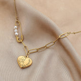 Golden Brooch Pearl Love Sisters Necklace Obsesie