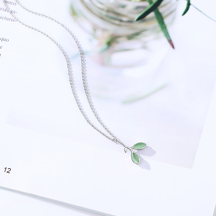 Green Leaf Clavicle Necklace Feminine Fashion Simple Jewelry Obsesie