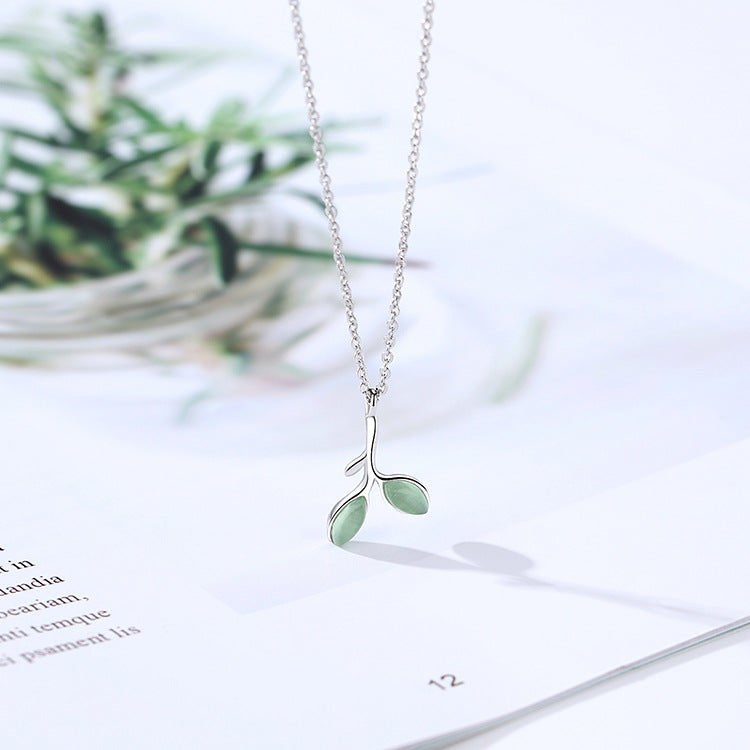 Green Leaf Clavicle Necklace Feminine Fashion Simple Jewelry Obsesie