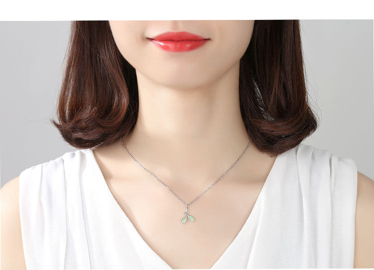 Green Leaf Clavicle Necklace Feminine Fashion Simple Jewelry Obsesie