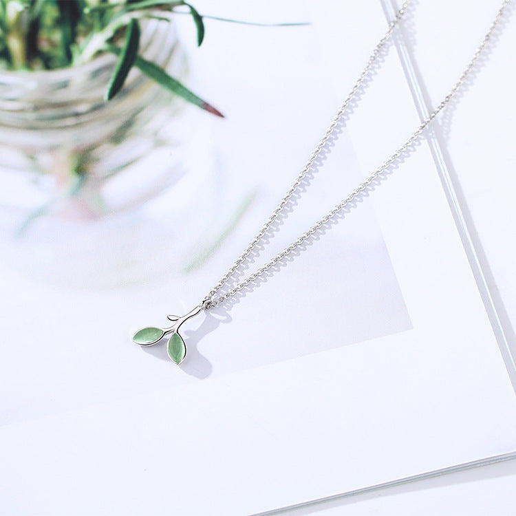 Green Leaf Clavicle Necklace Feminine Fashion Simple Jewelry Obsesie