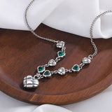 Green Zirconium Love Splice Necklace Women's Ins Fashion Heavy Industry Small Group Clavicle Chain Obsesie