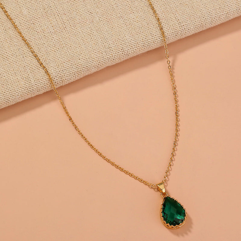 Green drop crystal faceted necklace lady Obsesie