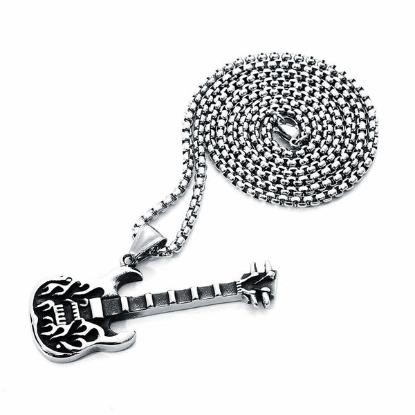 Guitar Pendant Necklace for Men Titanium Steel Obsesie