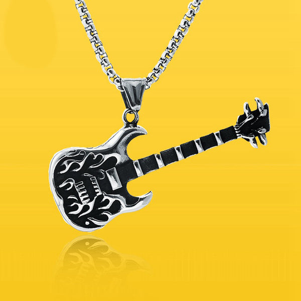 Guitar Pendant Necklace for Men Titanium Steel Obsesie