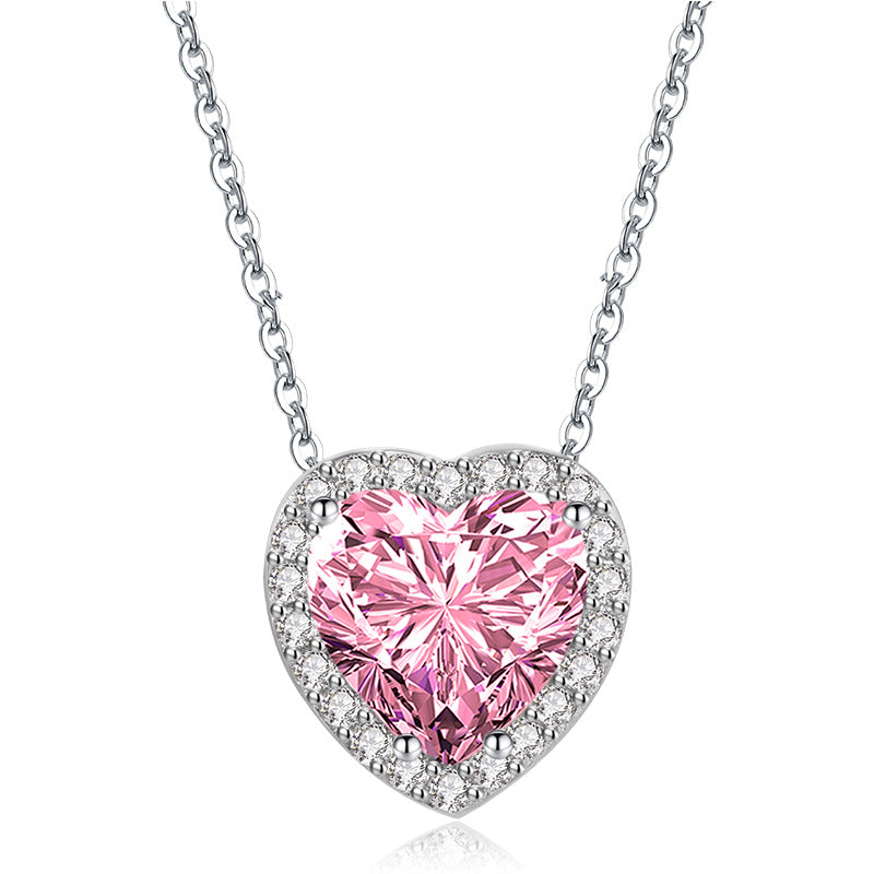 Halo Heart Cut Pink Sapphire Sterling Silver Necklace for Women Obsesie