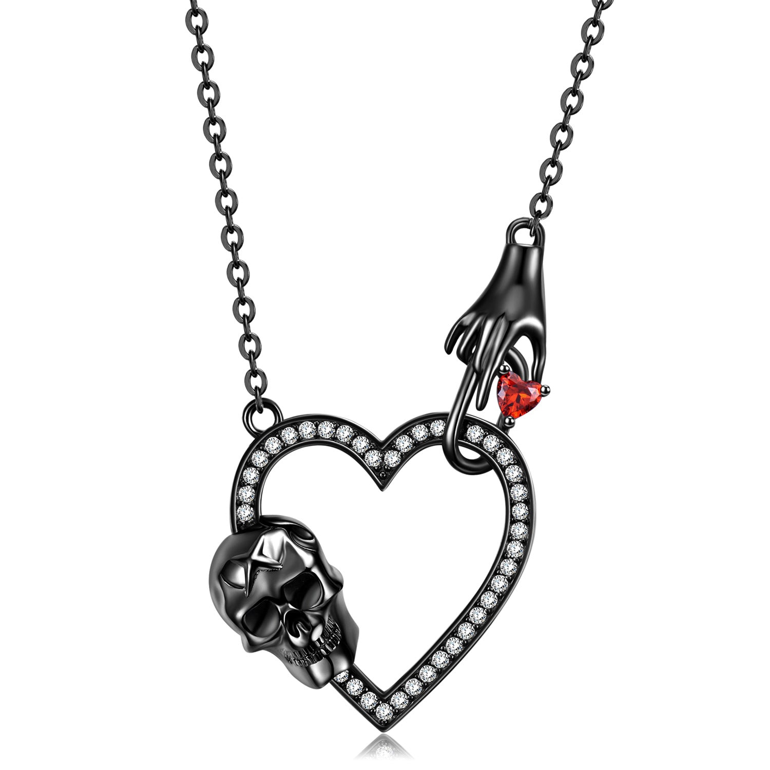 Hand Hook Love Skeleton S925 Sterling Silver Black Gold Necklace Sweater Chain Obsesie