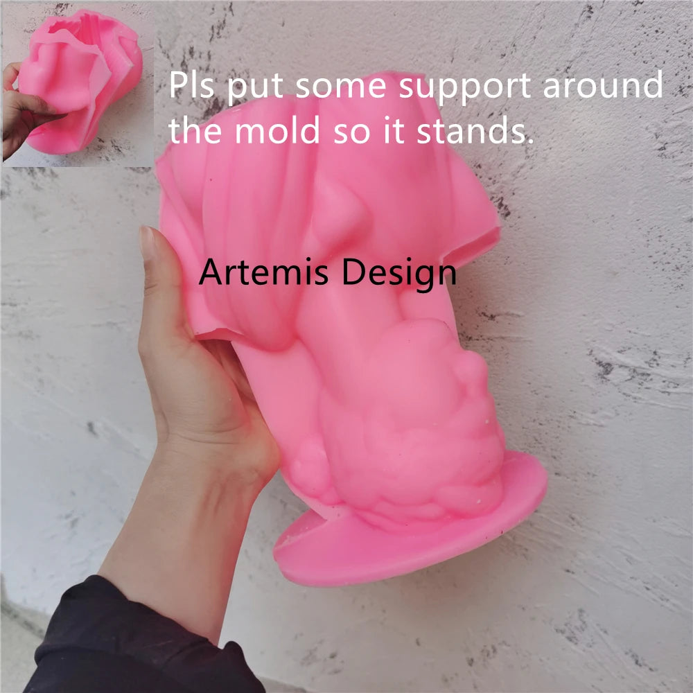Pink Artemis bust silicone mold with upright-support guidance