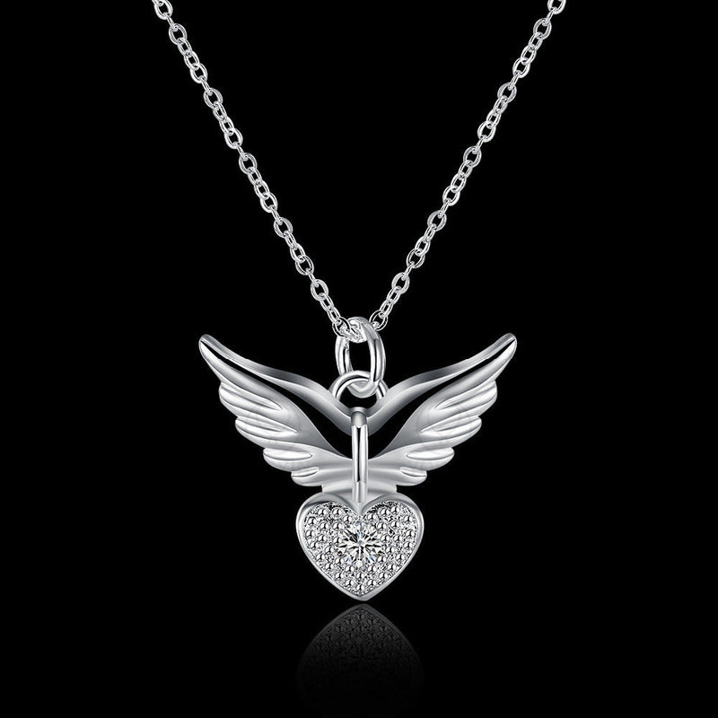 Heart Shaped Necklace with Creative Angel Wings Obsesie