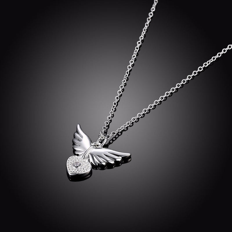 Heart Shaped Necklace with Creative Angel Wings Obsesie