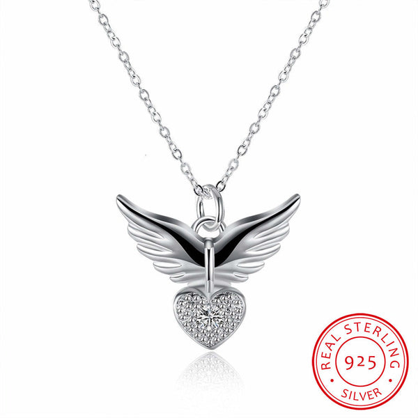Heart Shaped Necklace with Creative Angel Wings Obsesie