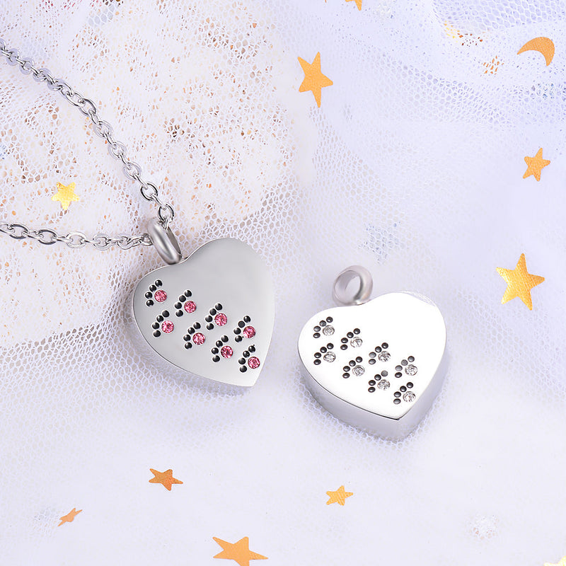 Heart shaped Paw Print Urn Necklace for Ashes