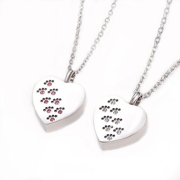 Heart shaped Paw Print Urn Necklace for Ashes
