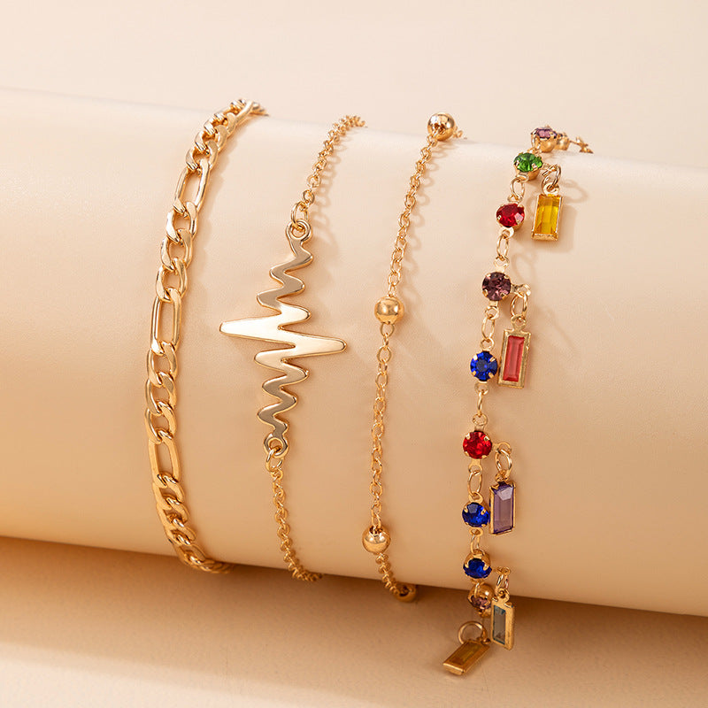 Heartbeat Decor Chain Anklet 4pcs Obsesie