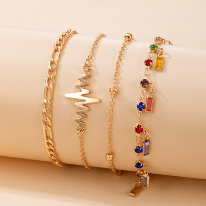 Heartbeat Decor Chain Anklet 4pcs Obsesie