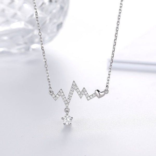 Heartbeat Necklace 925 Sterling Silver EKG Cute Life Line Heartbeat Love Cardiogram Necklace Gift for Women Girls Obsesie