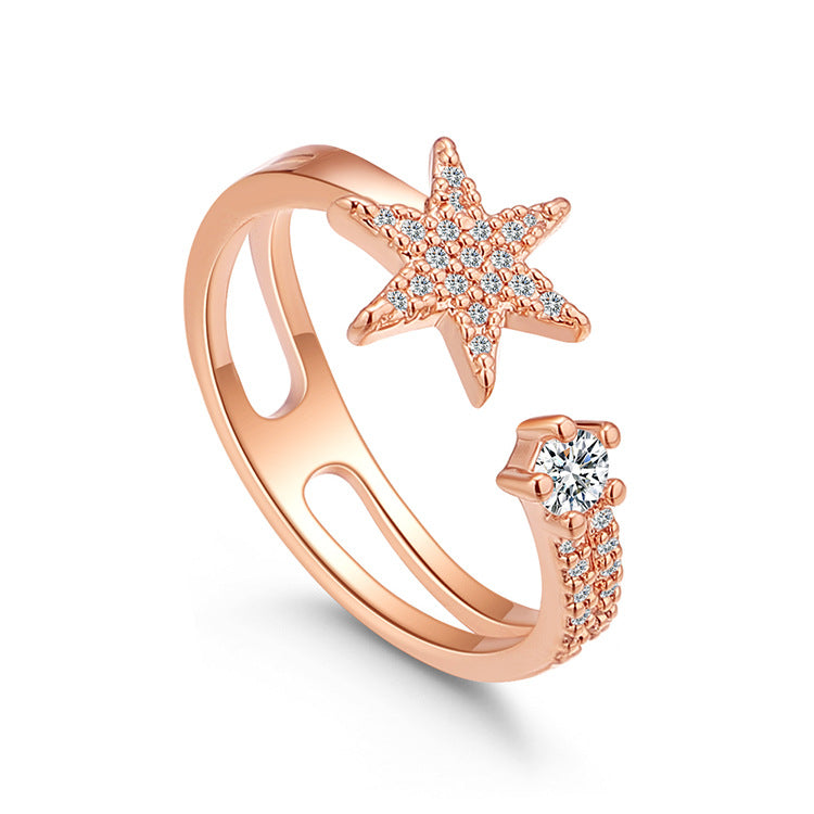 Hexagonal Star Glitter Diamond Micro-set Zircon Ring Obsesie