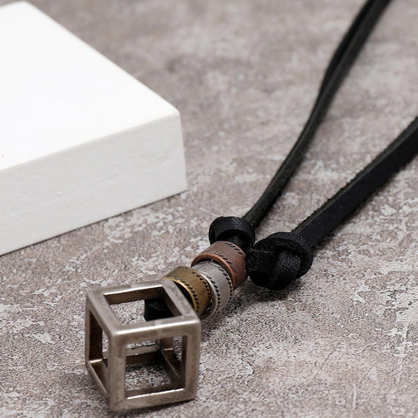 Hollow Cube Charm Necklace Adjustable Obsesie