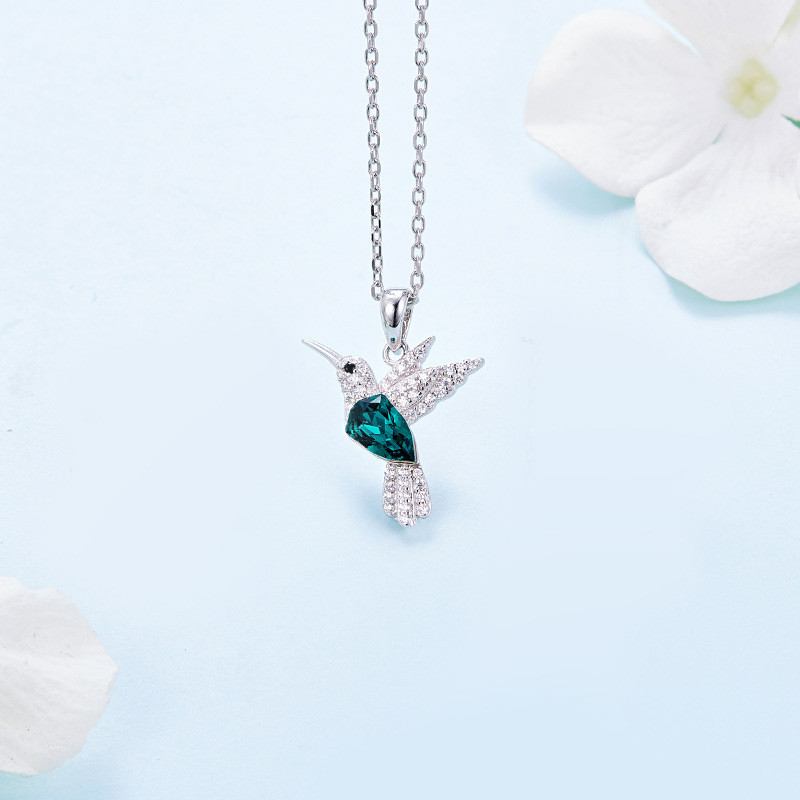 Hummingbird Jewelry 925 Sterling Silver Link Chain Necklace Embellished With Crystal Obsesie