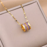 Korean Fashion Cute Lucky Crystal Cylindrical Pendant Necklace For Women Obsesie