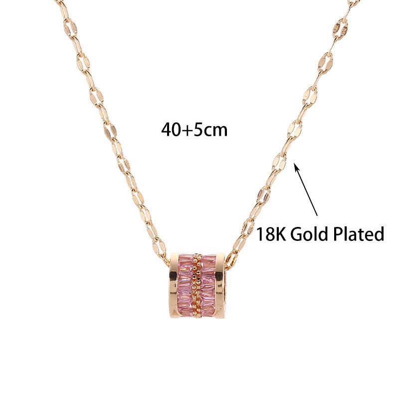 Korean Fashion Cute Lucky Crystal Cylindrical Pendant Necklace For Women Obsesie